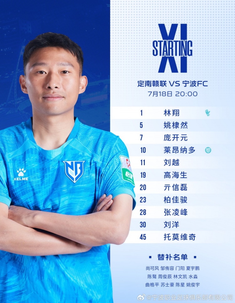 宁波FC双外援首发，张凌峰连续出战
